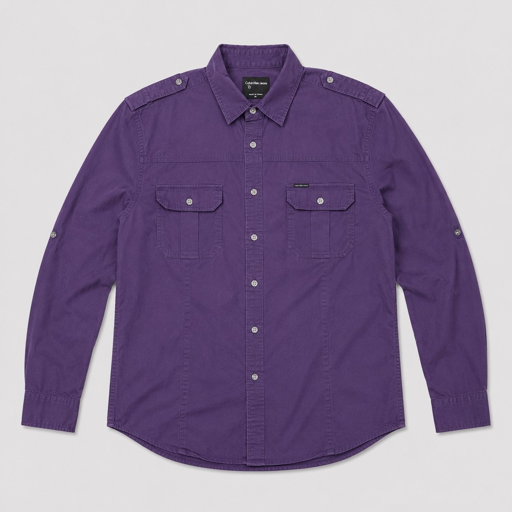 Calvin Klein Jeans Mens XL Purple Military Button Up Shirt Long Sleeve